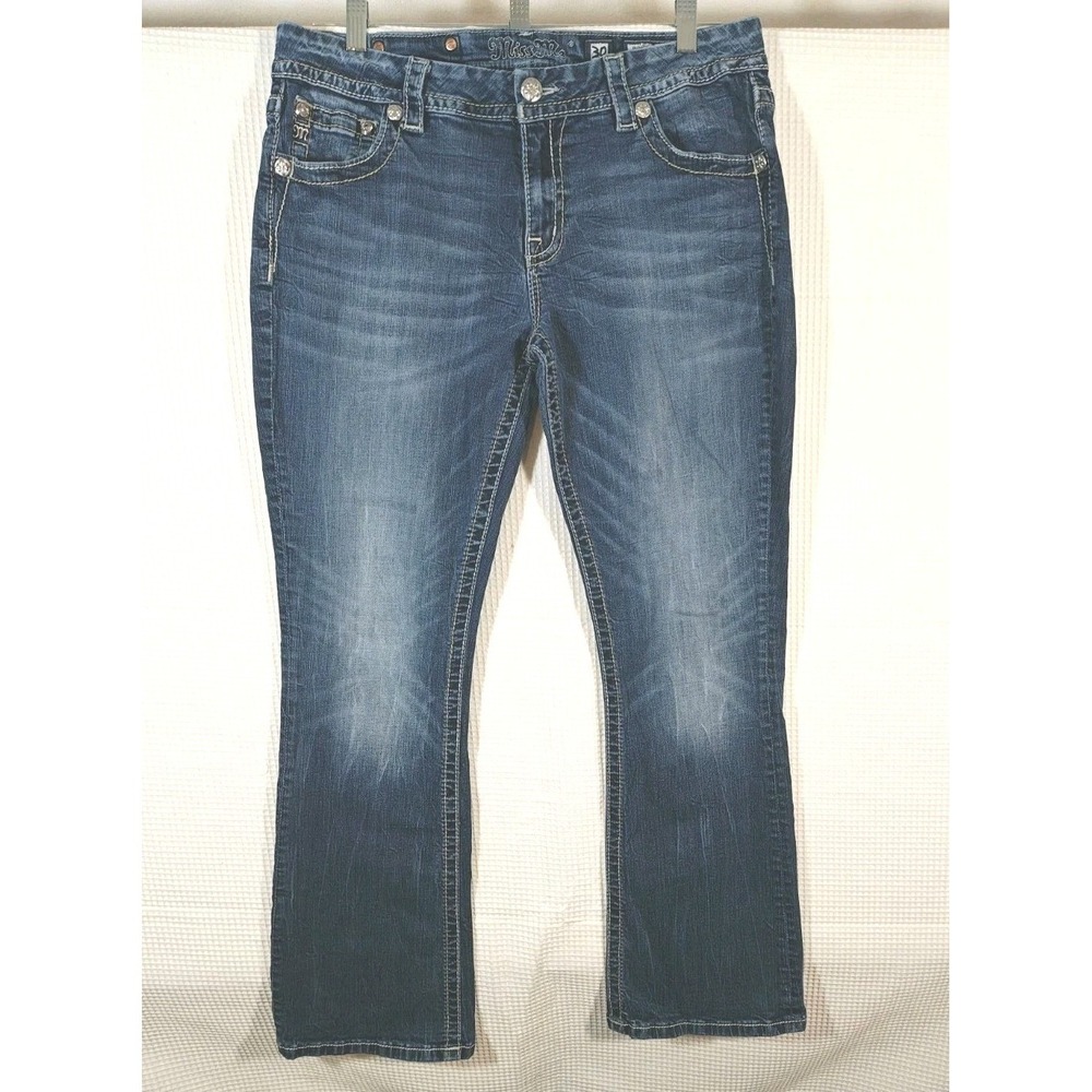 Miss Me Easy Boot Jeans Womens 30 Mid Rise Embellished 28 Inseam